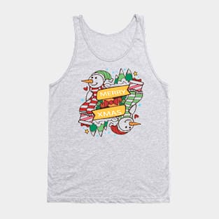 Merry Xmas Snowman Hand Drawn Tank Top